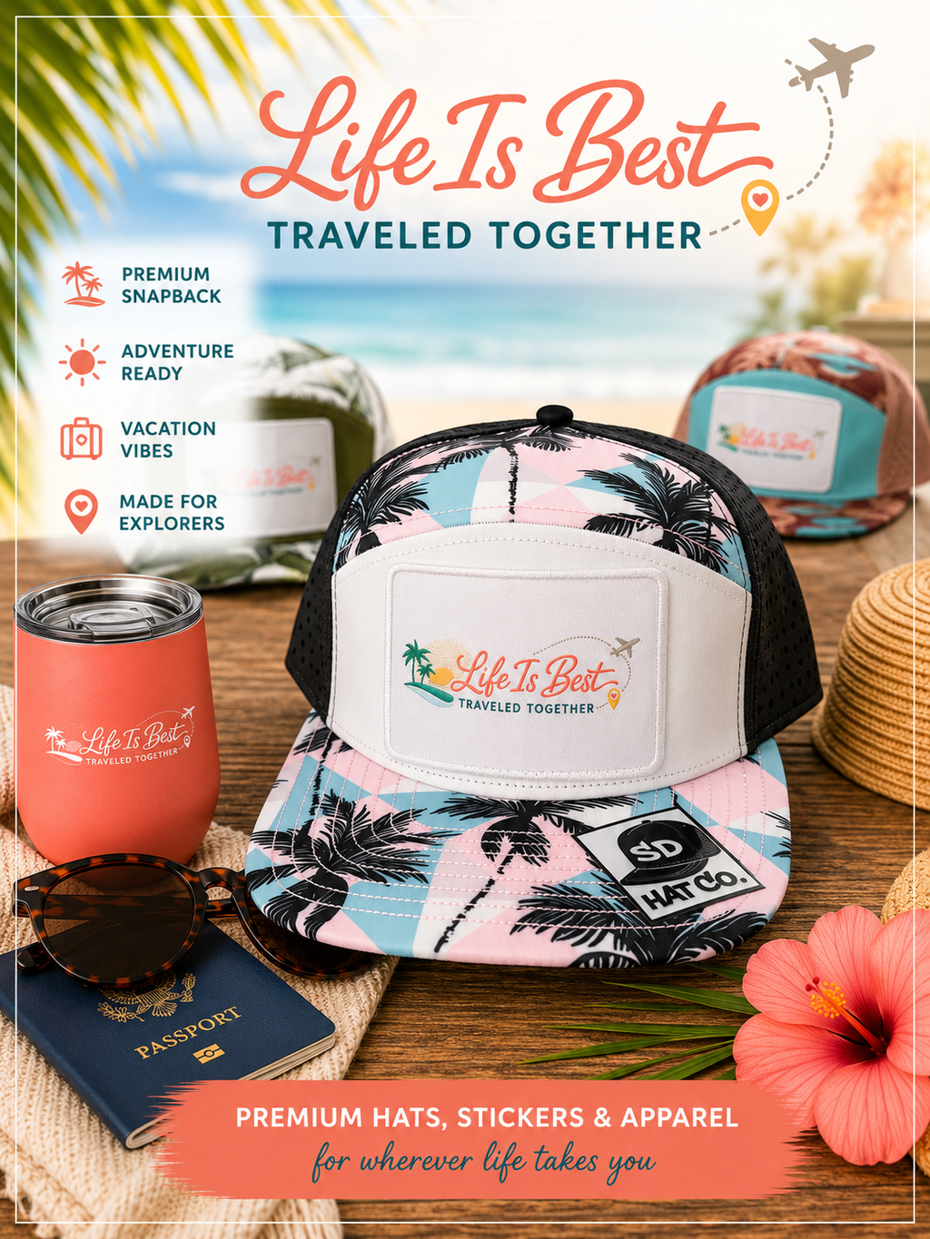 Pink & Turquoise Palm Tree SnapBack
